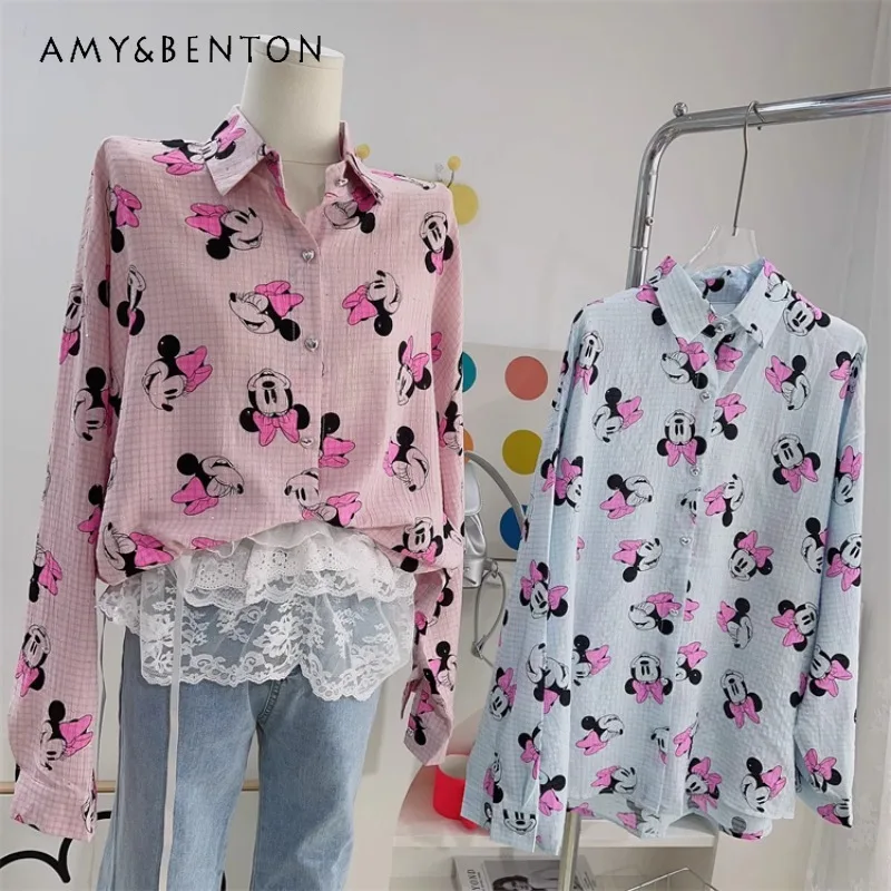 Женская рубашка с длинным рукавом и принтом, с бисером 
Женская рубашка с длинным рукавом и принтом, с бисером