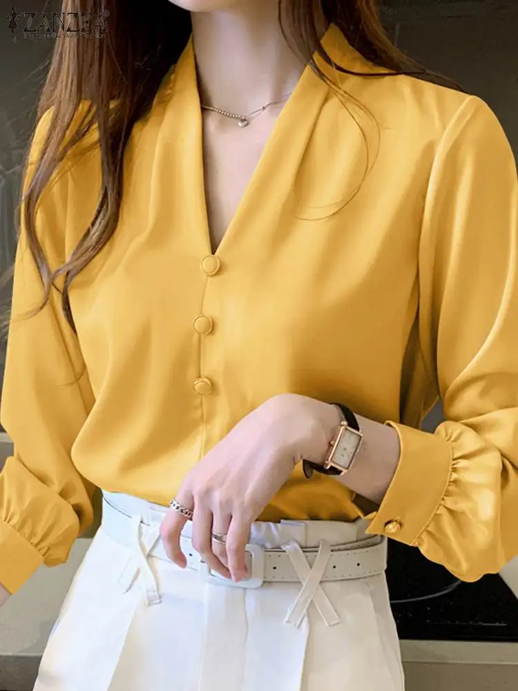 Fashion Women Long Sleeve Blouse Elegant V Neck Solid Shirt Autumn Party Work Tops ZANZEA 2023 Casual Loose Satin Blusas Mujer
Fashion Women Long Sleeve Blouse Elegant V Neck Solid Shirt Autumn Party Work Tops ZANZEA 2023 Casual Loose Satin Blusas Mujer