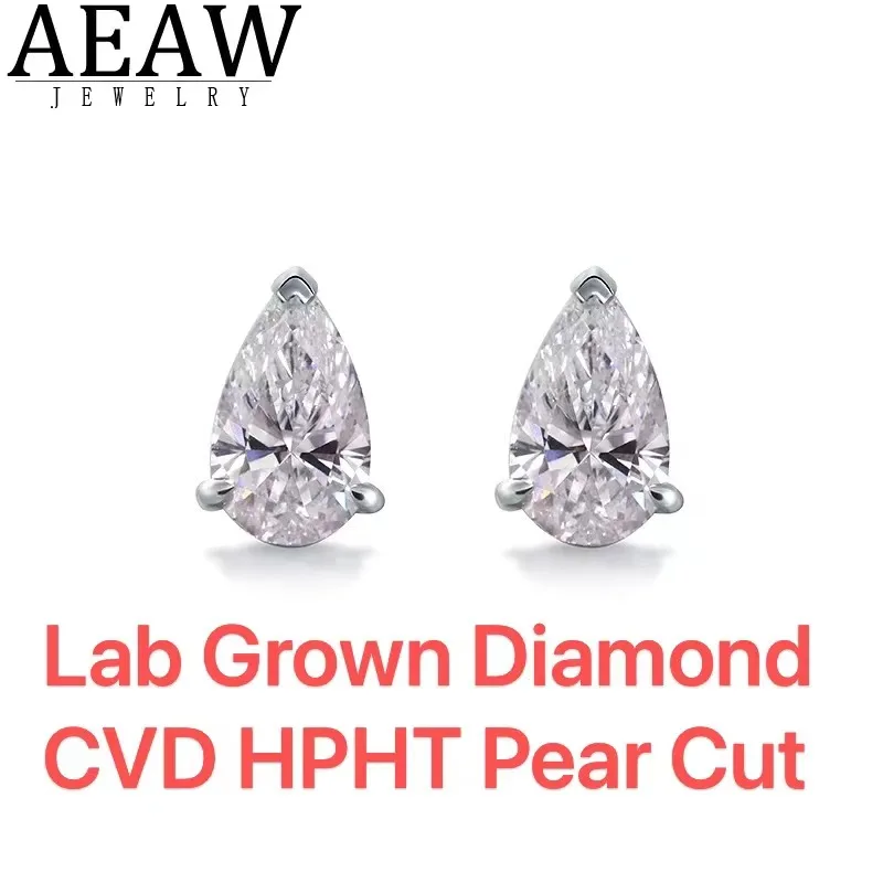 

0.5ct each total 1Ctw Pear Cut CVD HPHT Lab Created Diamond DEF Color VS-VVS Women's Stud Earring 14K Yellow Gold NO IGI