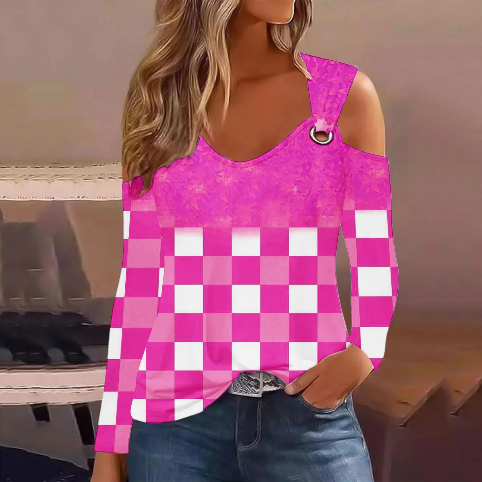 Autumn Winter New Plaid Printed T Shirt Women Long Sleeved Off Shoulder Sexy O Neck T Shirts Top Ladies Commuting Style Clothing
Autumn Winter New Plaid Printed T Shirt Women Long Sleeved Off Shoulder Sexy O Neck T Shirts Top Ladies Commuting Style Clothing