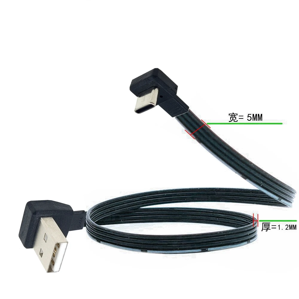 

0.1M 0.2M 0.5M 1M soft right angle flexible ribbon cable 2.0 version short flat USB elbow to Type-C male charging data cable con