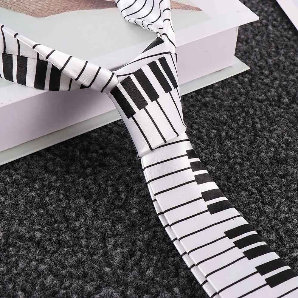 

Подарок для мужчин, модный тонкий галстук, черный и белый галстук для клавиатуры пианино, музыкальный галстук
