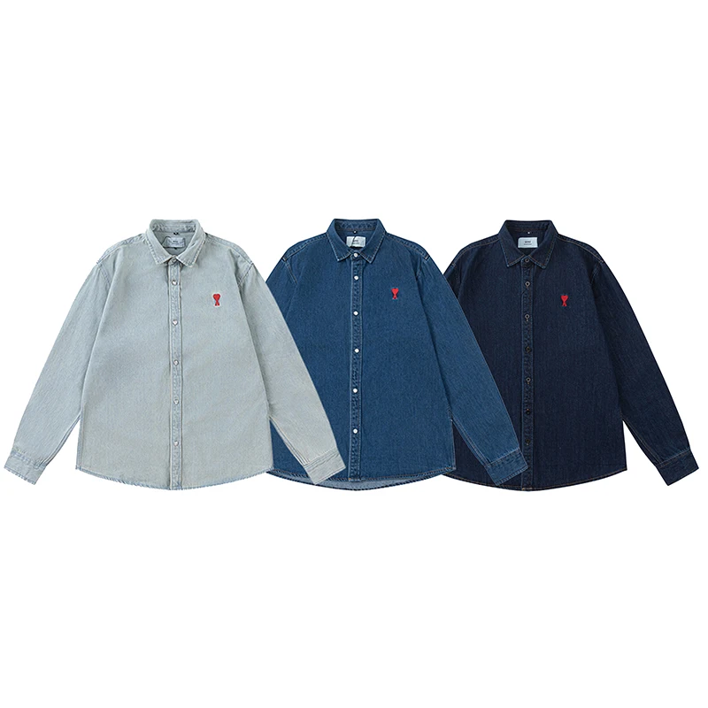 2023 New High Quality Men's Denim Shirts Classic Heart Embroidery Loose Casual Couple Long Sleeve Tops Couple Styles coat
2023 New High Quality Men's Denim Shirts Classic Heart Embroidery Loose Casual Couple Long Sleeve Tops Couple Styles coat