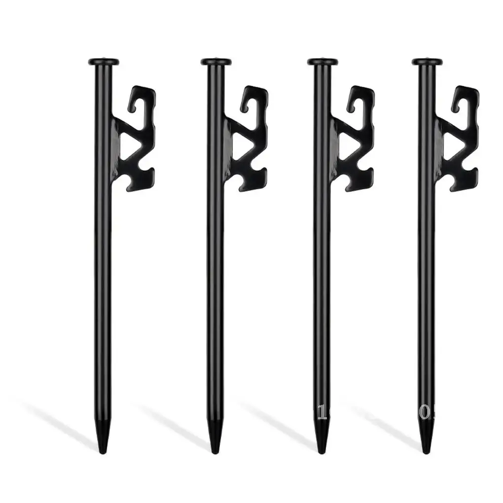 

4PCS Black Ground Stakes With Hole High Strength Steel 20CM Tent Nail Durable For Outdoor Camping Hiking Tent Awning Trip