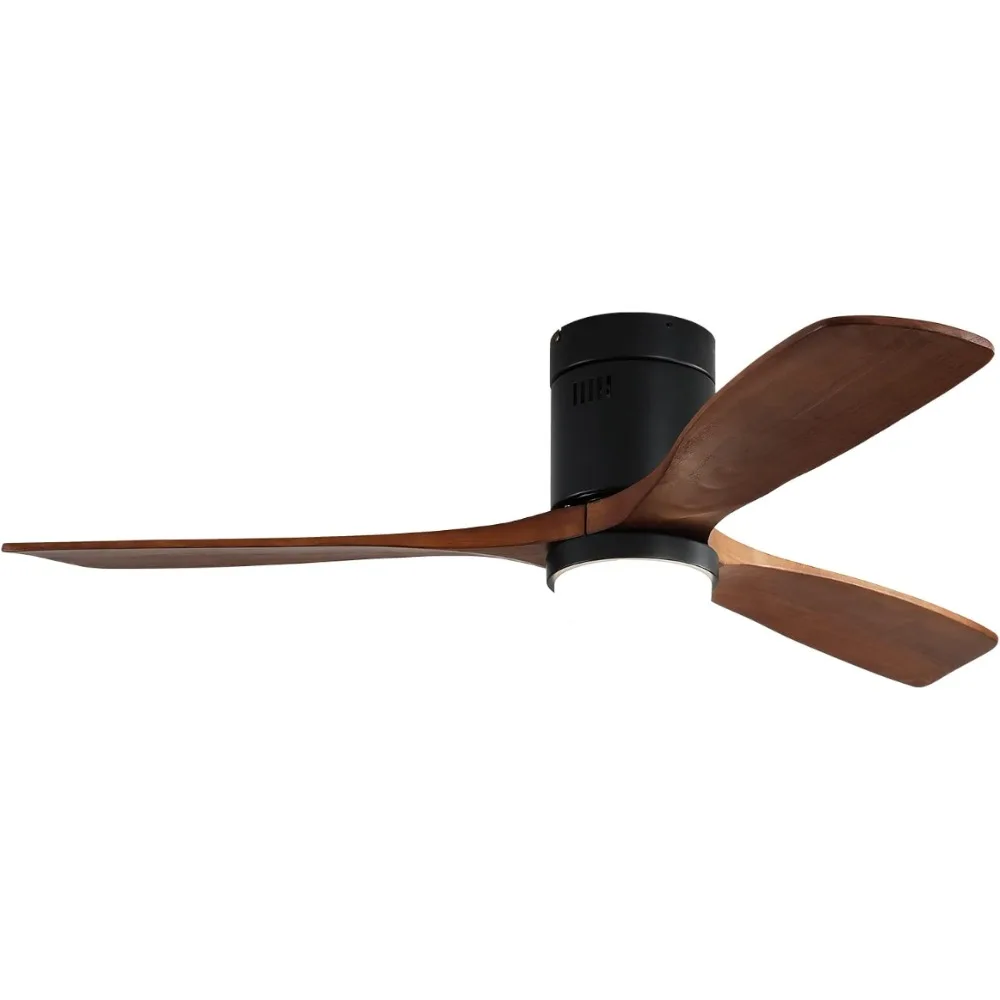 

52 inch low profile ceiling fan with embedded light, remote control dimmable LED light, 3 reversible walnut leaves