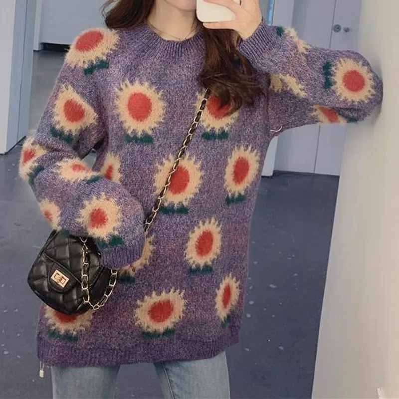 Women's Clothing Round Neck Casual Vintage Floral Sweaters Autumn Winter Fashion Loose Long Sleeve Knitted Pullovers for Female
Women's Clothing Round Neck Casual Vintage Floral Sweaters Autumn Winter Fashion Loose Long Sleeve Knitted Pullovers for Female