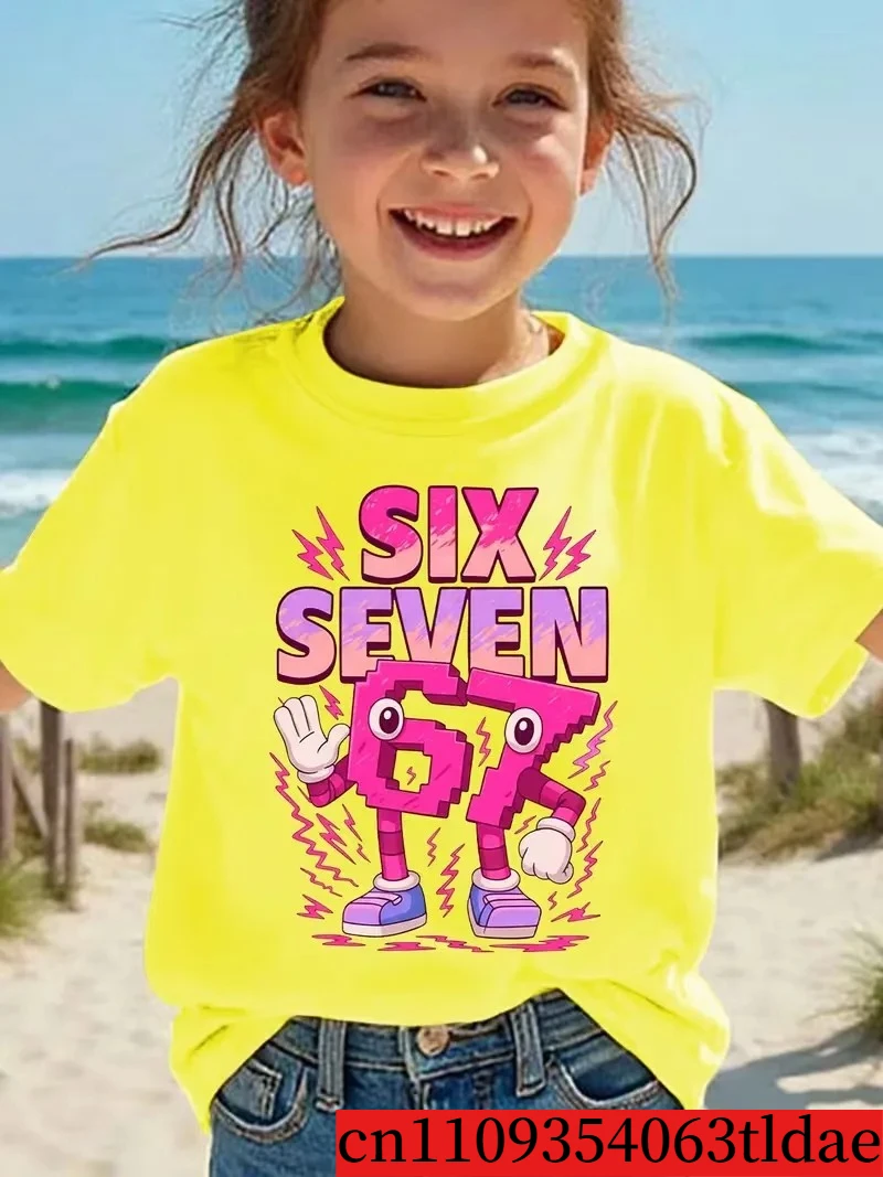 تي شيرت صيفي عصري للفتيات بأكمام قصيرة للأطفال، مطبوع عليه رقم ستة وسبعة باللون الوردي، بنمط رسوم كرتونية تلفزيونية، قميص علوي كاجوال متعدد الاستخدامات تي شيرت صيفي عصري للفتيات بأكمام قصيرة للأطفال، مطبوع عليه رقم ستة وسبعة باللون الوردي، بنمط رسوم كرتونية تلفزيونية، قميص علوي كاجوال متعدد الاستخدامات