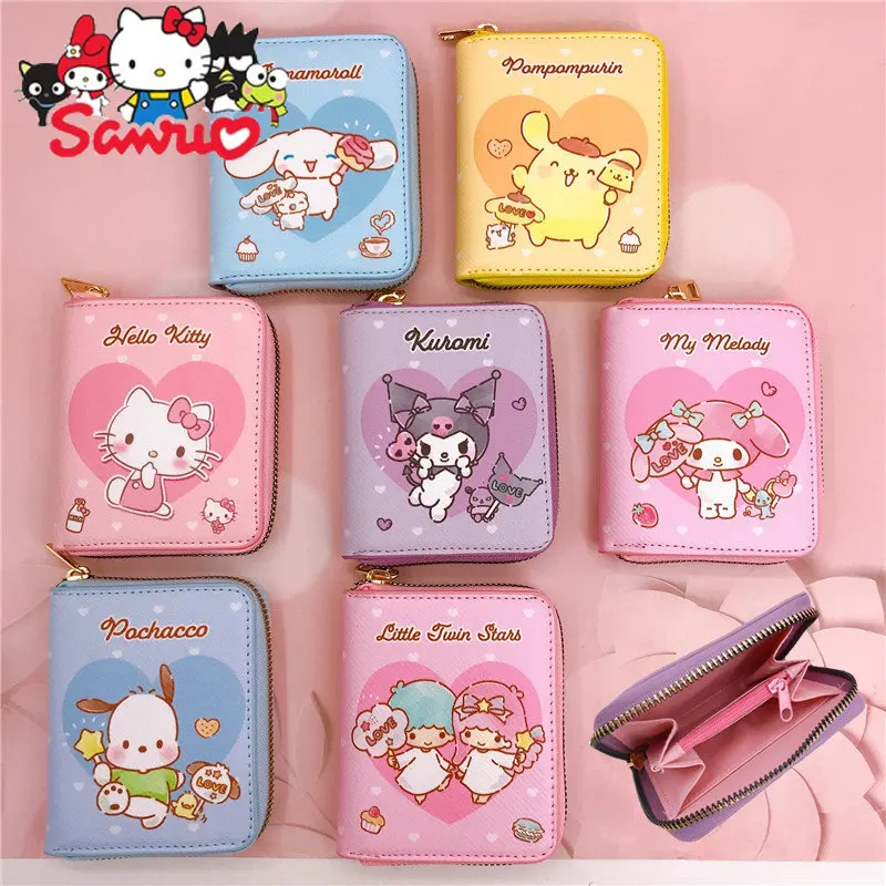 

MINISO Kuromi Hello Kitty Melody Cinnamoroll Pochacco PU Casual Short Zipper Wallet Love Card Key Pack Loose Coin Coin Purse