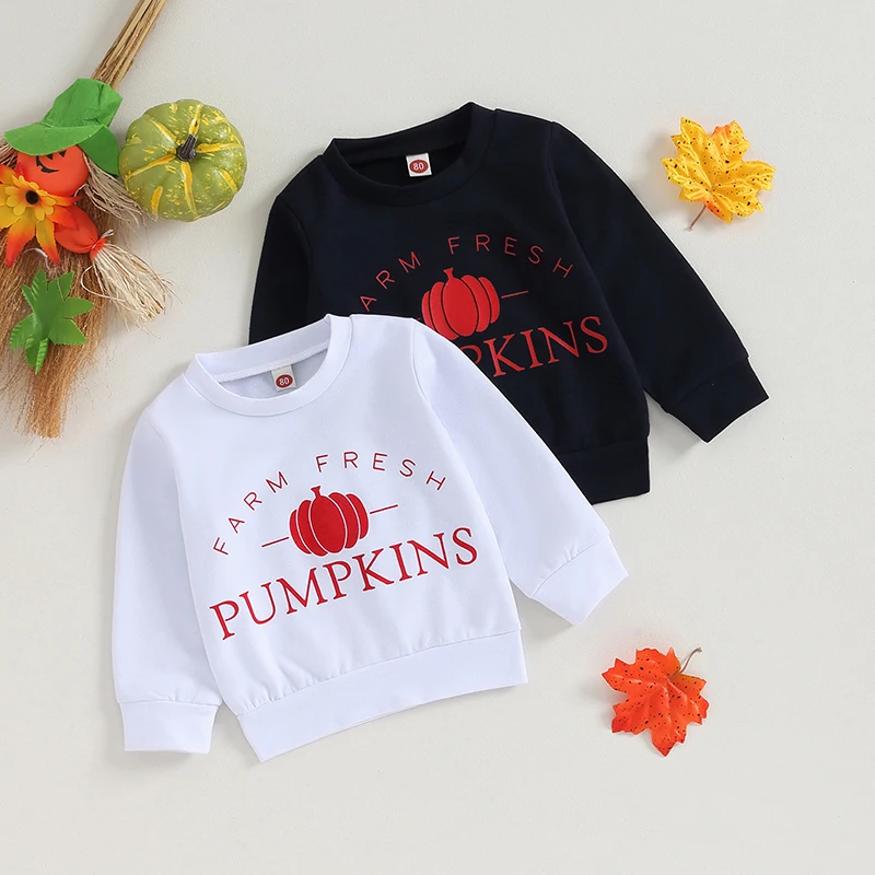 

2023-08-08 Lioraitiin 6M-4T Toddler Autumn Kid Boys Sweatshirts Long Sleeve Letter Pumpkin Print Halloween Pullover Tops