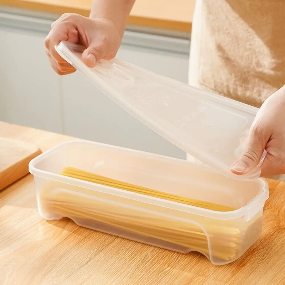 

Plastic Noodle Storage Box Transparent Rectangle Spaghetti Container with Drain Hole Non Sticking Microwave Pasta Cooker Home
