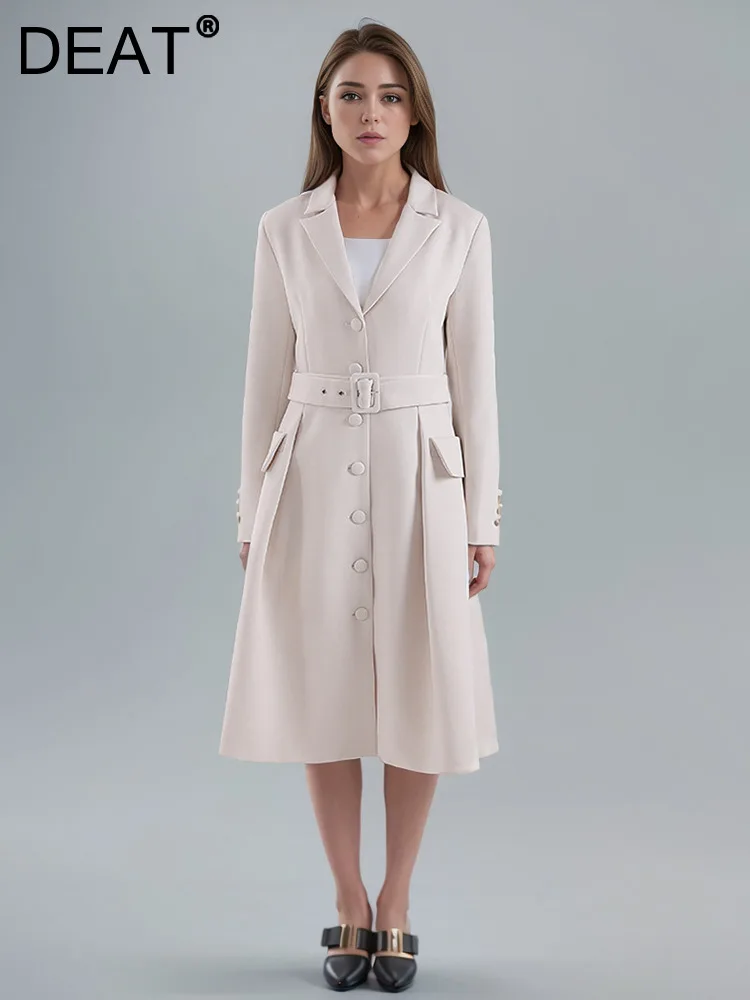 

DEAT Fashion Women's Blazer Dress Notched Collar Single Breasted Sashes Big Swing Knee-length Dresses Summer 2024 New CPDB131