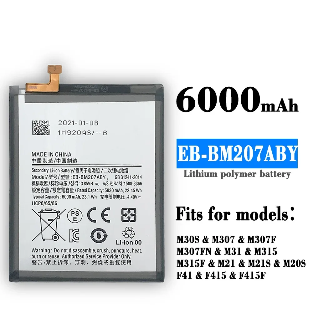 

New Replacement battery for SAMSUNG M30S M31 M315 M307 M307F M307FN M315F F41 M21 M21S M20S F415 F415F EB-BM207ABY battery