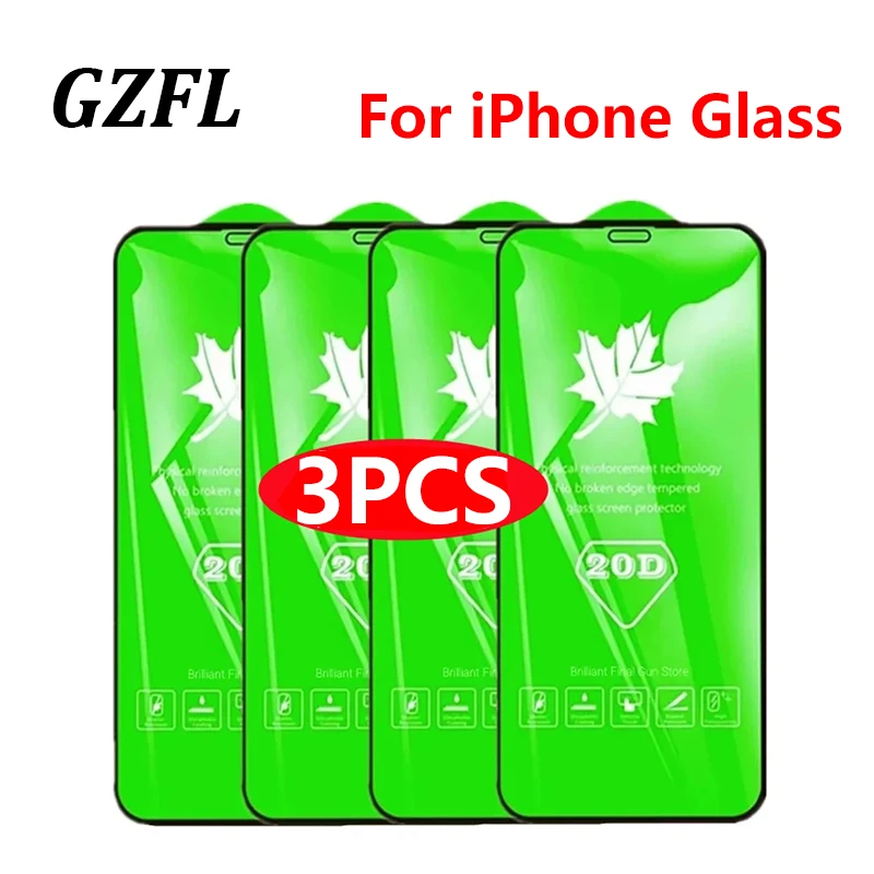 

3PCS 20D Full Cover Protective Glass For iphone 6 6S 6P 6SP 7 7P 8 8P X XS XR 11 12 13 14 15 PRO Plus Promax mini