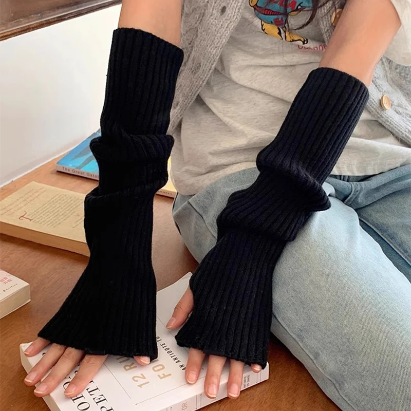 

Lolita Fingerless Gloves Arm Warmers Gothic Women Knitted Kawaii White Black Hand Work Gloves Anime Cosplay Ankle Wrist Sleeves