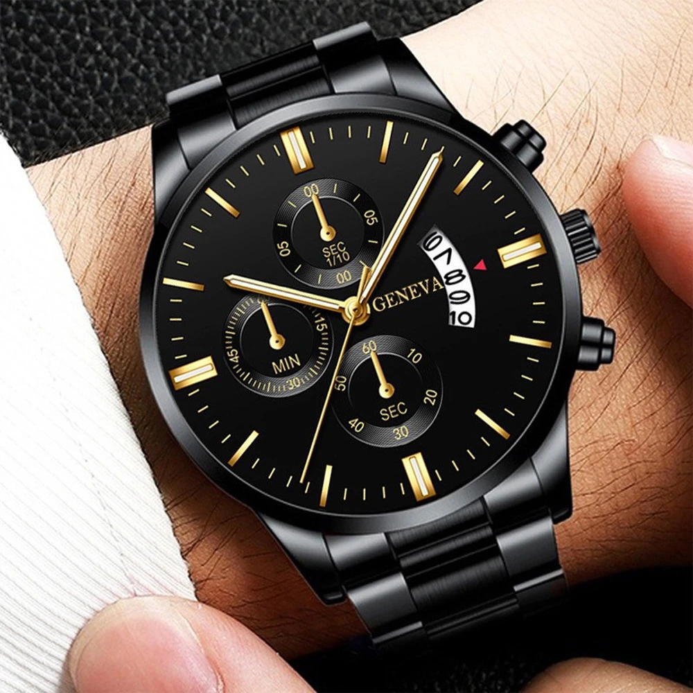 

New Geneva Leisure Business Men's Watch Fashion Three Eyes Military Quartz Watch Stainless Steel Waterproof Gentleman Wristwatch