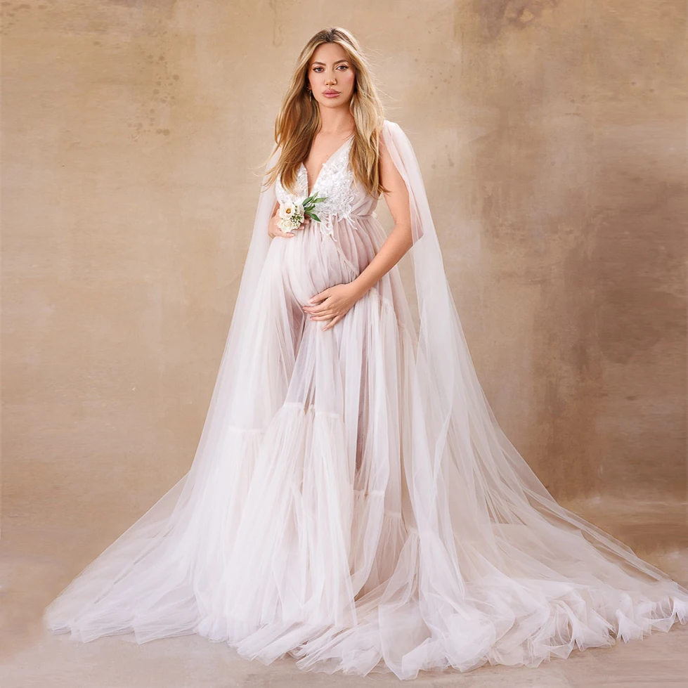 Modest Bridal Tulle Maternity Photography Dresses Cap Sleeves Pregnant Women Robes Off White Maternity Dress for Photoshoot
Modest Bridal Tulle Maternity Photography Dresses Cap Sleeves Pregnant Women Robes Off White Maternity Dress for Photoshoot
