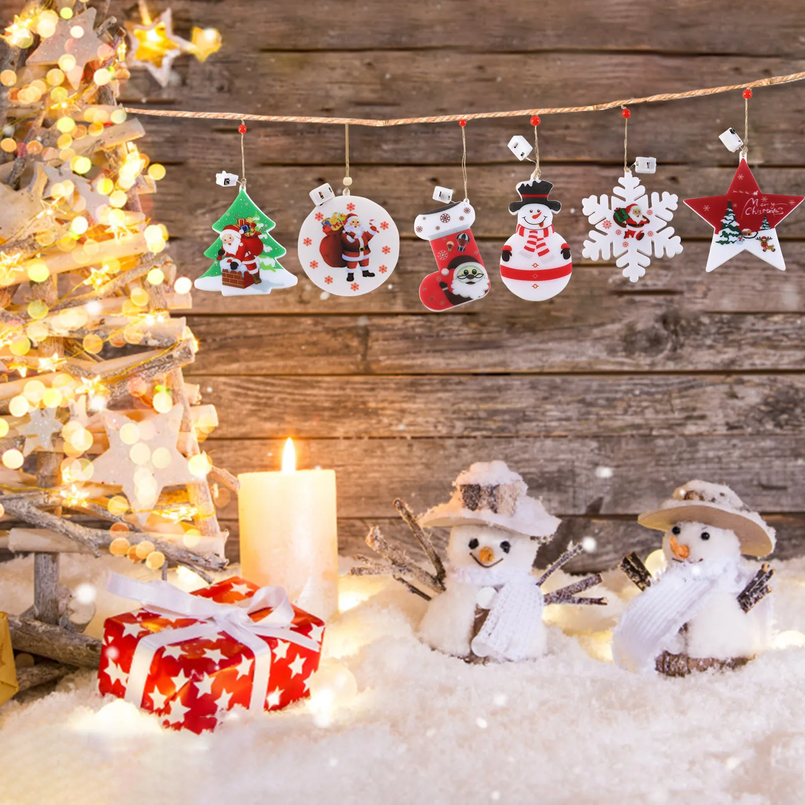

Рождественские светодиодные декоративные светильники на присоске, рождественские украшения, Светильники для окон, подвесное украшение для рождественской елки, подвеска для дома на Рождество