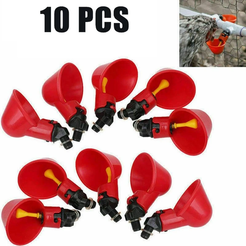 

Promotion! 10Pcs Automatic Chicken Quail Drinker Chicken Waterer Bowl With Yellow Nipple Farm Poultry Drinking Water System