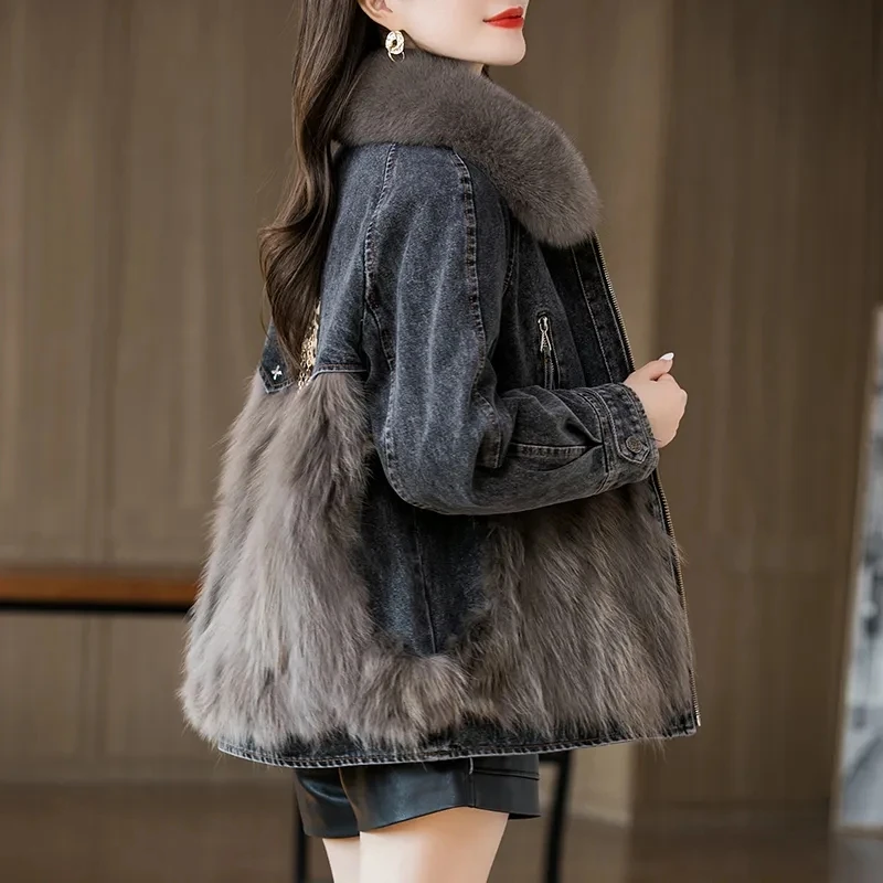 Vintage Denim Jacket Women's Winter New Warm Korean Fashion Faux Fur Coats Loose Casual Jean top Female Clothing Parka Overcoat
Vintage Denim Jacket Women's Winter New Warm Korean Fashion Faux Fur Coats Loose Casual Jean top Female Clothing Parka Overcoat