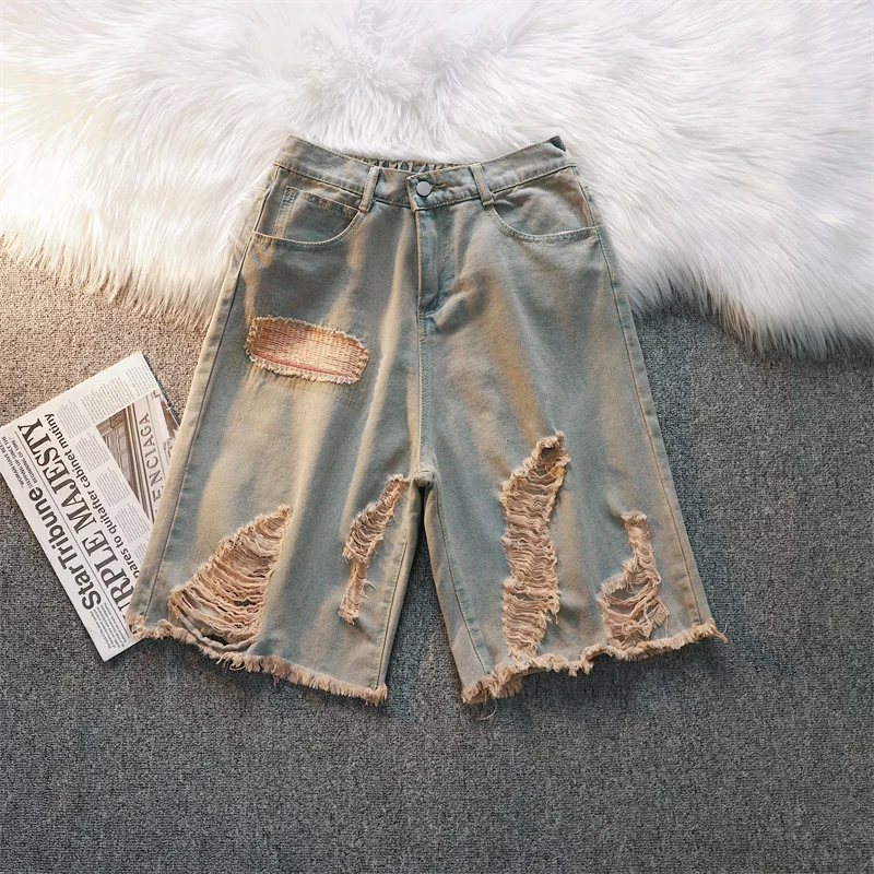 2024 Men Summer Streetwear Fashion Hole Denim Shorts Male New Pockets Casual Short Jeans Mens Loose Knee Length Shorts F11
2024 Men Summer Streetwear Fashion Hole Denim Shorts Male New Pockets Casual Short Jeans Mens Loose Knee Length Shorts F11