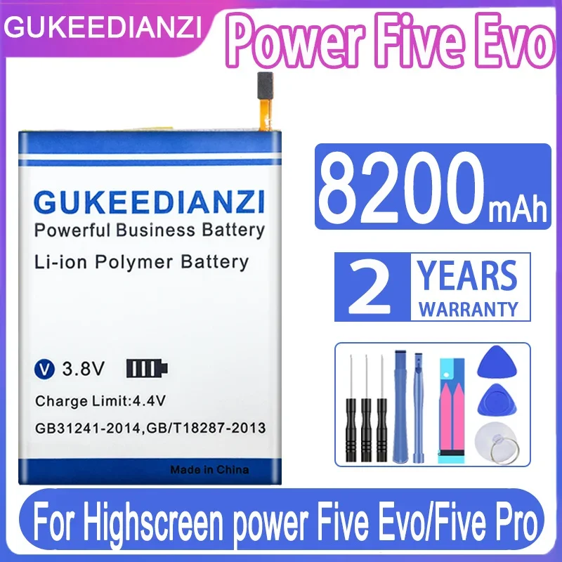 

GUKEEDIANZI Replacement Battery 8200mAh For Highscreen Power Five Evo/Five Pro Batteries + Free Tools