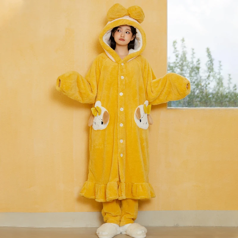 Mikko Pyjamas Thick And Fluffy Long Cute Girl Nightgown Yellow Home Suit Set With Pants Kawaii Costume Female Pyjamas Cute Suits 
Mikko Pyjamas Thick And Fluffy Long Cute Girl Nightgown Yellow Home Suit Set With Pants Kawaii Costume Female Pyjamas Cute Suits