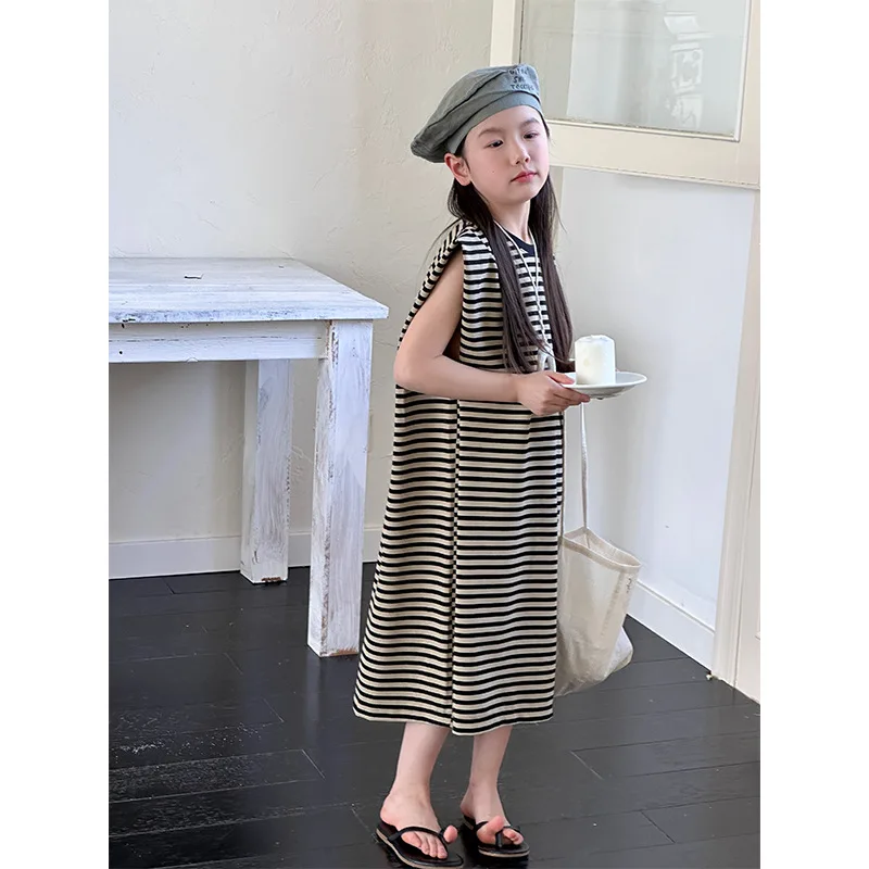 

Детское Хлопковое платье в полоску, с круглым вырезом, без рукавов