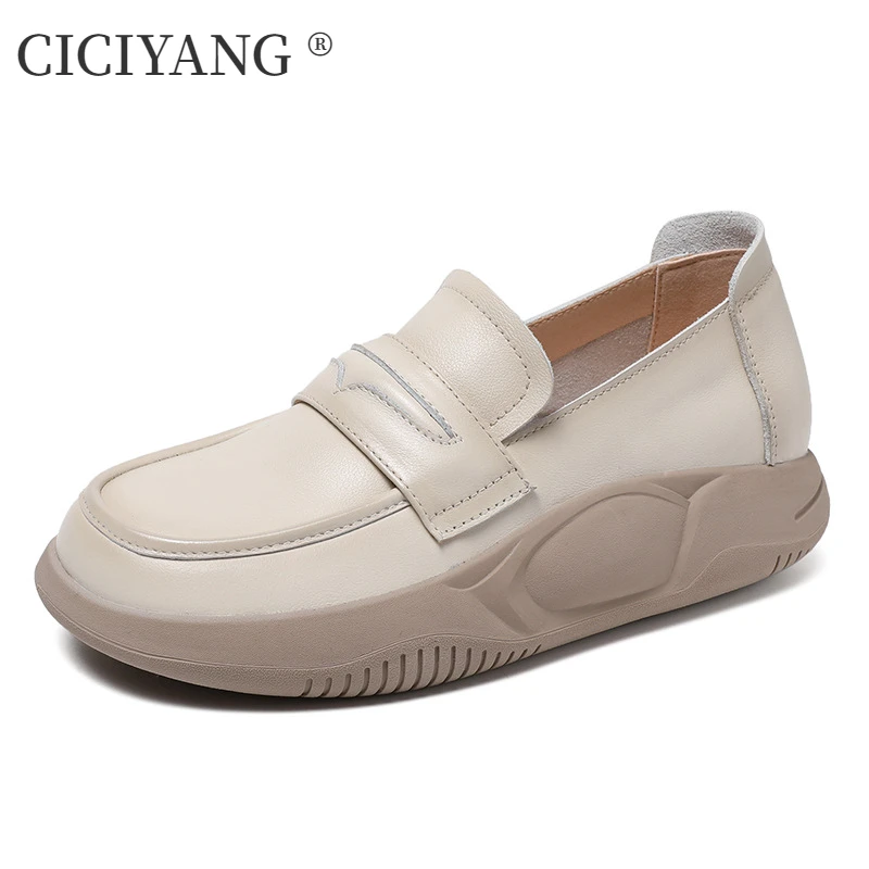 

CICIYANG Casual Loafers Women Genuine Cowhide Leather 2024 Autumn New Thick-soled Comfortable Ladies Flat Shoes Slip-on Handmade