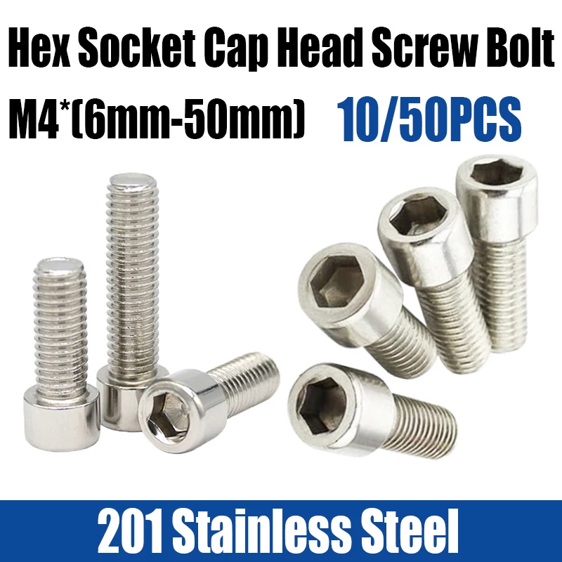 10/50PCS M4*(6mm-50mm) 201 Stainless Steel Allen Hexagon Hex Socket Cap Head Screw Bolt Cylindrical Head Allen Bolt Fastener
10/50PCS M4*(6mm-50mm) 201 Stainless Steel Allen Hexagon Hex Socket Cap Head Screw Bolt Cylindrical Head Allen Bolt Fastener