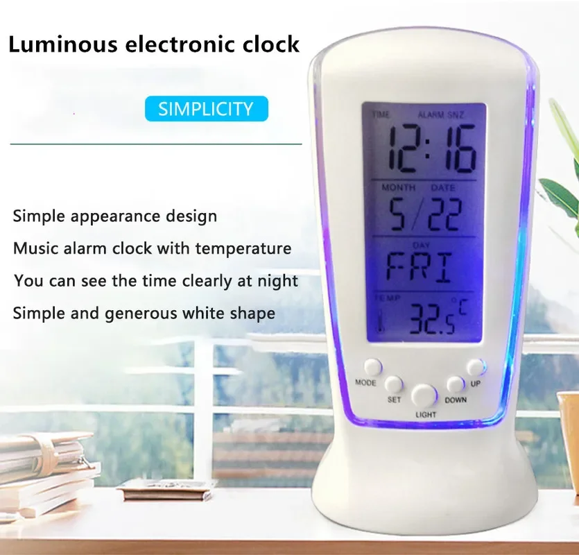 

LED Digital Alarm Clock with Blue Back light Electronic Calendar Thermometer Digital Calendar Temperature Led Clock With Time