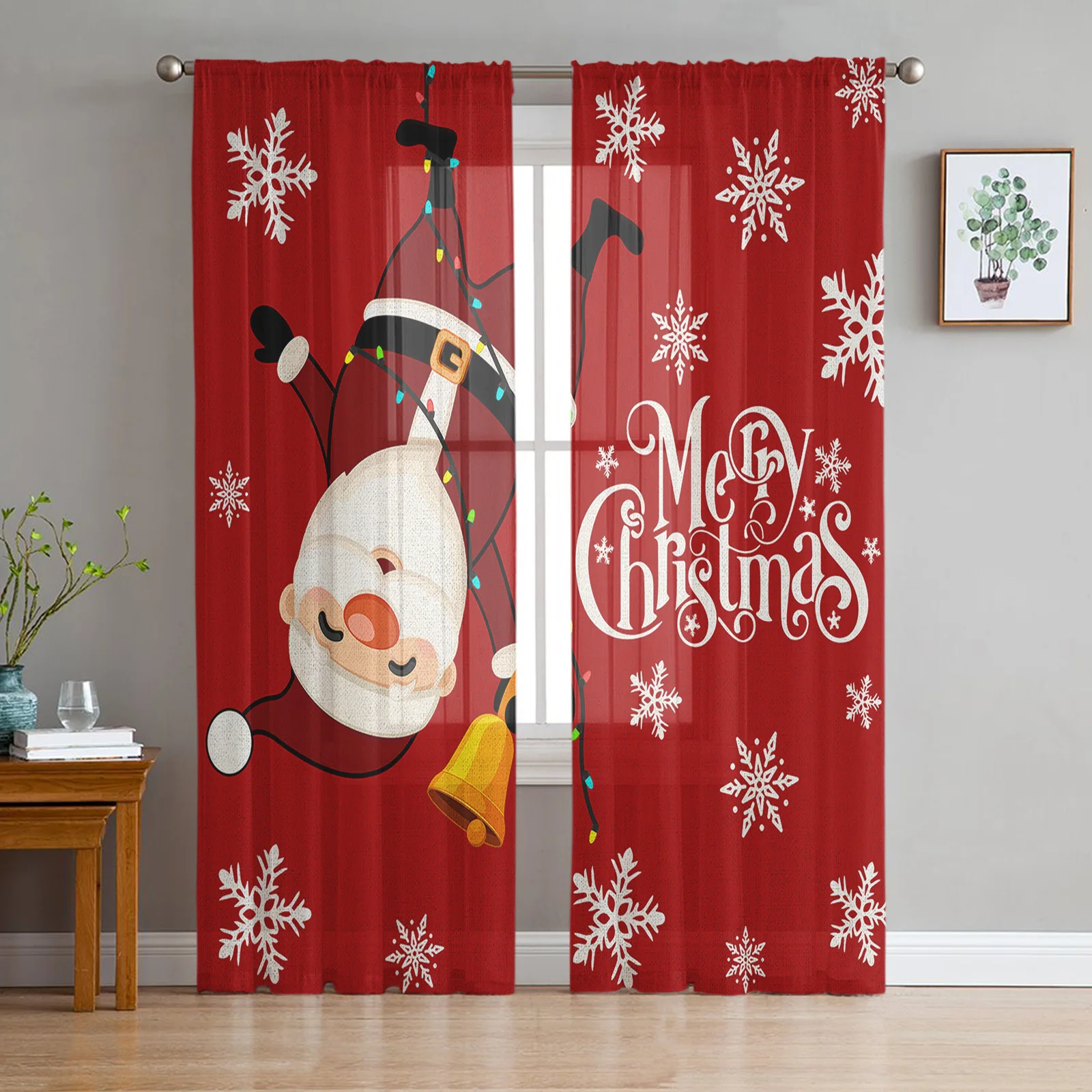 

Christmas Santa Claus Snowflakes Sheer Curtains for Living Room Bedroom Tulle Curtain for Kitchen Voile Curtain Blind Panels