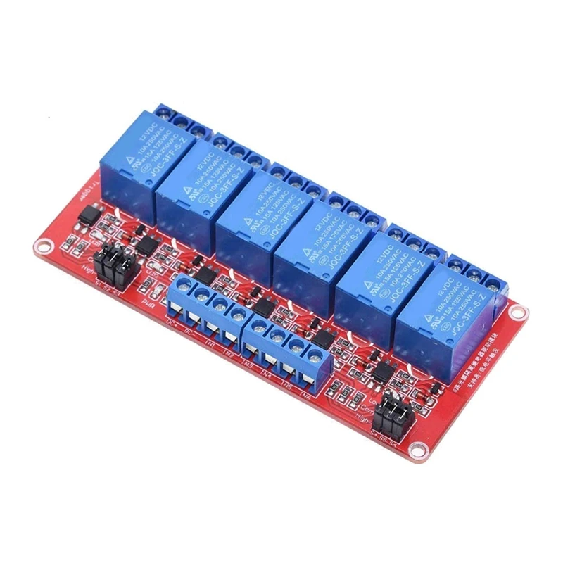 

Релейный модуль с оптроном, 2 шт, триггер высокого/низкого уровня для Arduino (реле 12 В, 6 каналов)