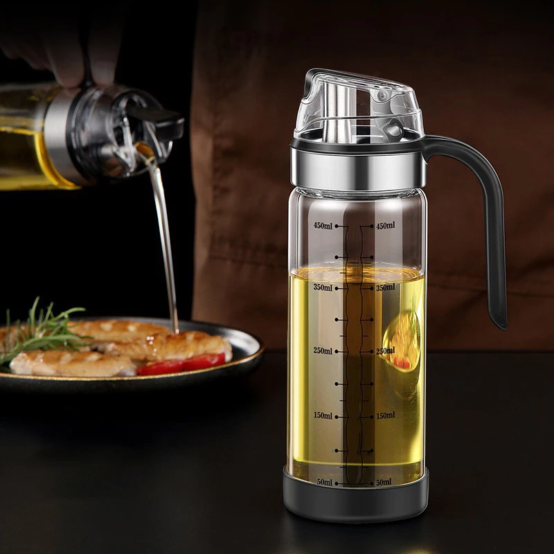 

Герметичная стеклянная бутылка для масла со шкалой, автоматическое открытие и закрытие, кухонная бутылка для соевого соуса, чайник для уксуса