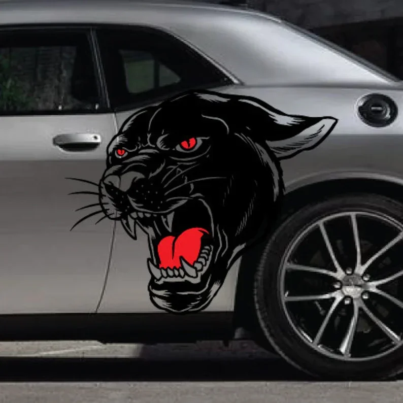 

INCLUDES Both Sides - Vintage Cat Running Fits HellCat Challenger Tribal Tattoo Door Pickup Truck Vehicle Car Decal Graphic Viny