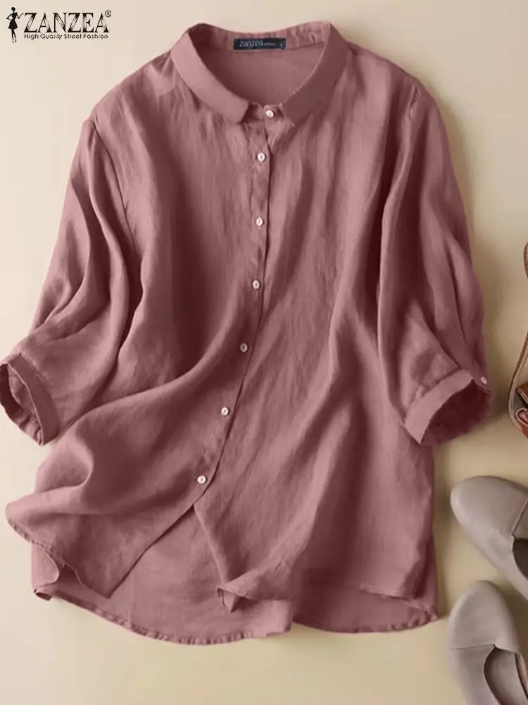 ZANZEA Female Solid Color Shirt Summer Lapel Neck 3/4 Sleeve Tunic Tops Casual Elegant Chemise Women Office Button Blusas 2023
ZANZEA Female Solid Color Shirt Summer Lapel Neck 3/4 Sleeve Tunic Tops Casual Elegant Chemise Women Office Button Blusas 2023