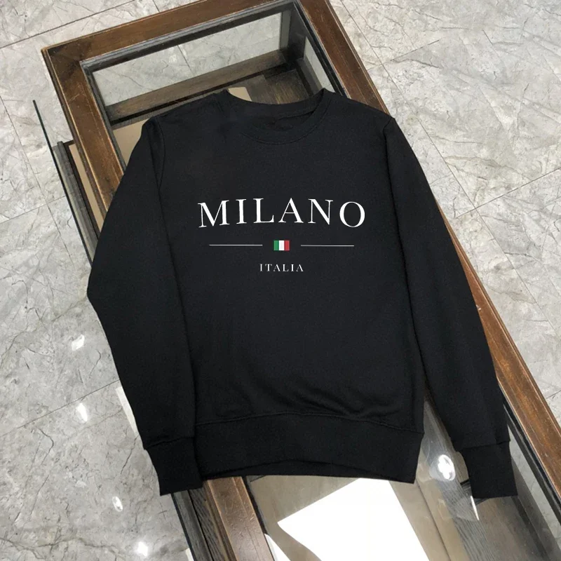 

2024 Women Milano Letters Print Pullover Sweatshirt Thick Warm Casual Round Neck Hoodes Female Designer Loose Hoody Lady Clothes