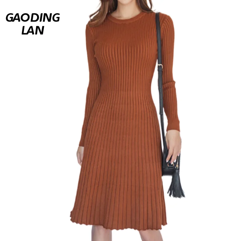 Женское трикотажное платье с круглым вырезом, длинным рукавом и воланом
Женское трикотажное платье с круглым вырезом, длинным рукавом и воланом