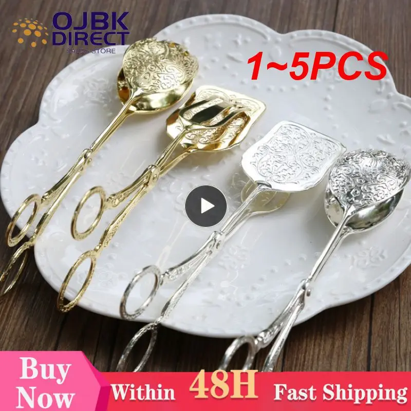 

1~5PCS Food Tong Gold-plated Snack Cake Clip Salad Bread Pastry Clamp Baking Barbecue Tool Fruit Salad Cake Clip Kitchen