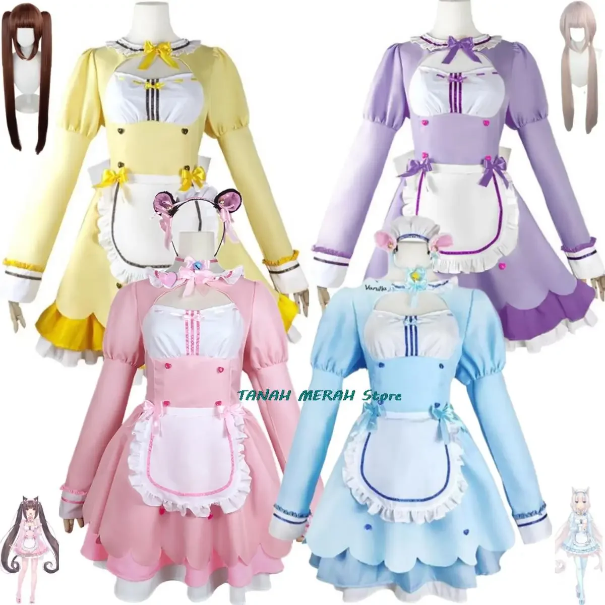 

Anime Game Nekopara Chocola Vanilla Cosplay Costume Wig Maid Dress Lolita Servant Skirt Woman Sexy Kawaii Birthday Party Suit