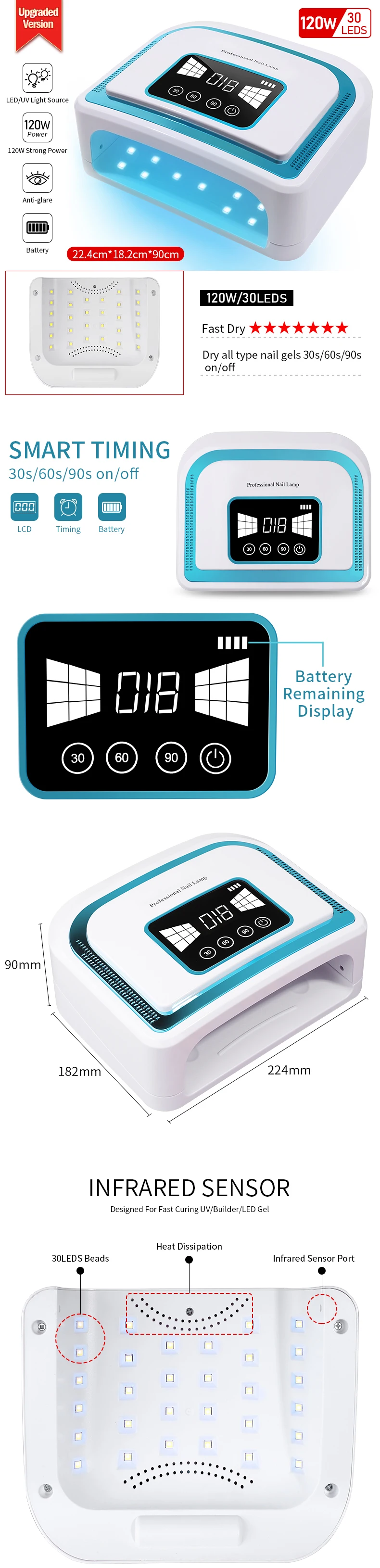 Generic Wireless Rechargeable Nail UV Lamp 120W LED Dryers for Nail