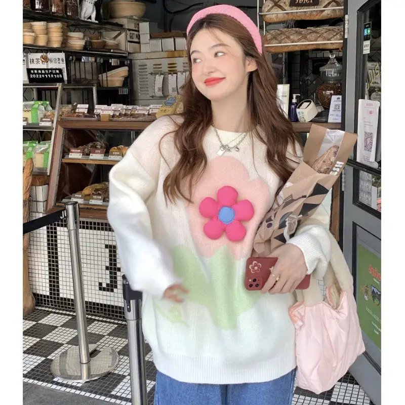 Knitted Sweater Women Sweet Flowers Three Dimensional O Neck Autumn Winter Loose Pullover Fashion Female Jumper
Knitted Sweater Women Sweet Flowers Three Dimensional O Neck Autumn Winter Loose Pullover Fashion Female Jumper