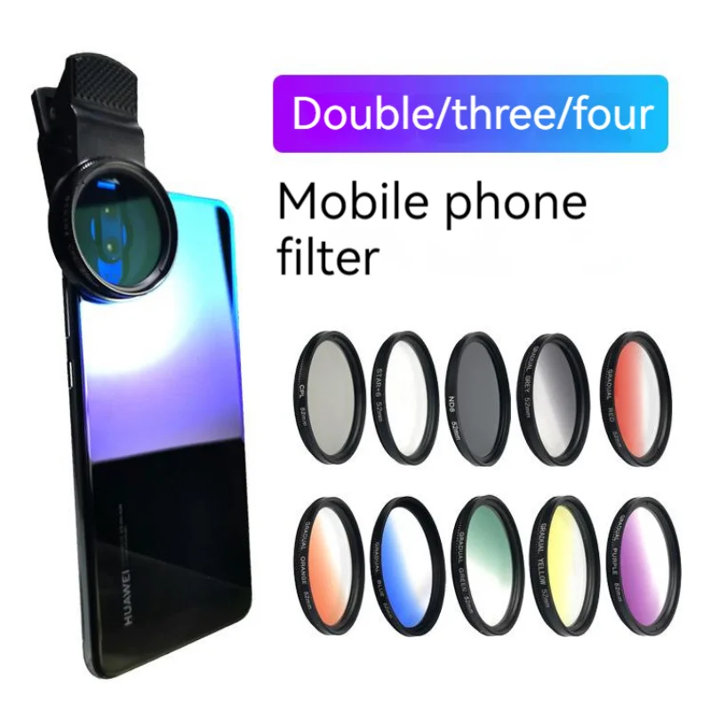 

37mm Mobile Phone Filter CPL Polarizer Reducer Starlight Lens Gradient Filter Set Gradient Gray Red Blue Set
