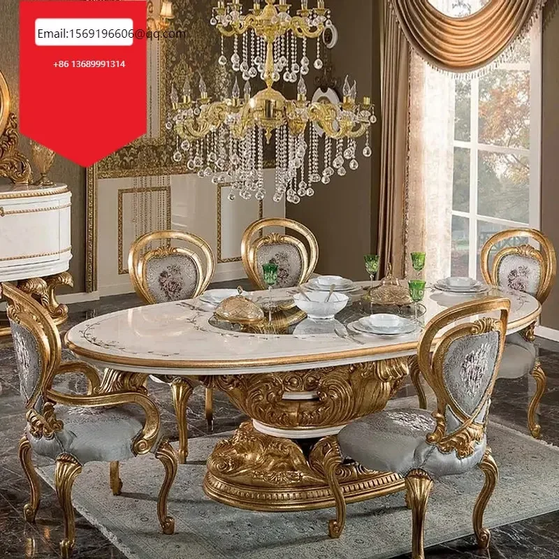 

Custom-made large-sized dining tables and chairs in European style French villa dining room solid wood carved oval