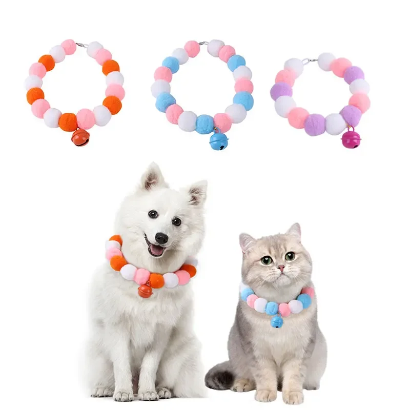 

Pet Dog Cat Collar Bell Plush Ball Candy Necklace Decoration Collar Pets Accessorie Dog Collars Dog Accessories