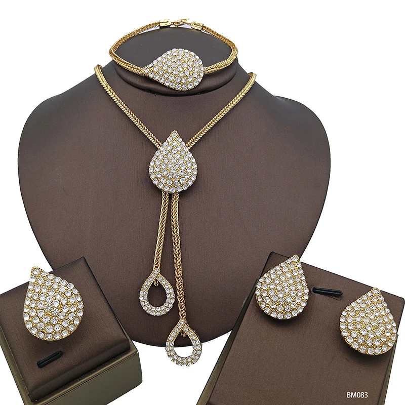 Dubai Gold Plated Jewelry Set Water Droplet Necklace Earring Bracelet Rings Ladies Jewelry Necklaces And Earring Set Party Gifts
Dubai Gold Plated Jewelry Set Water Droplet Necklace Earring Bracelet Rings Ladies Jewelry Necklaces And Earring Set Party Gifts