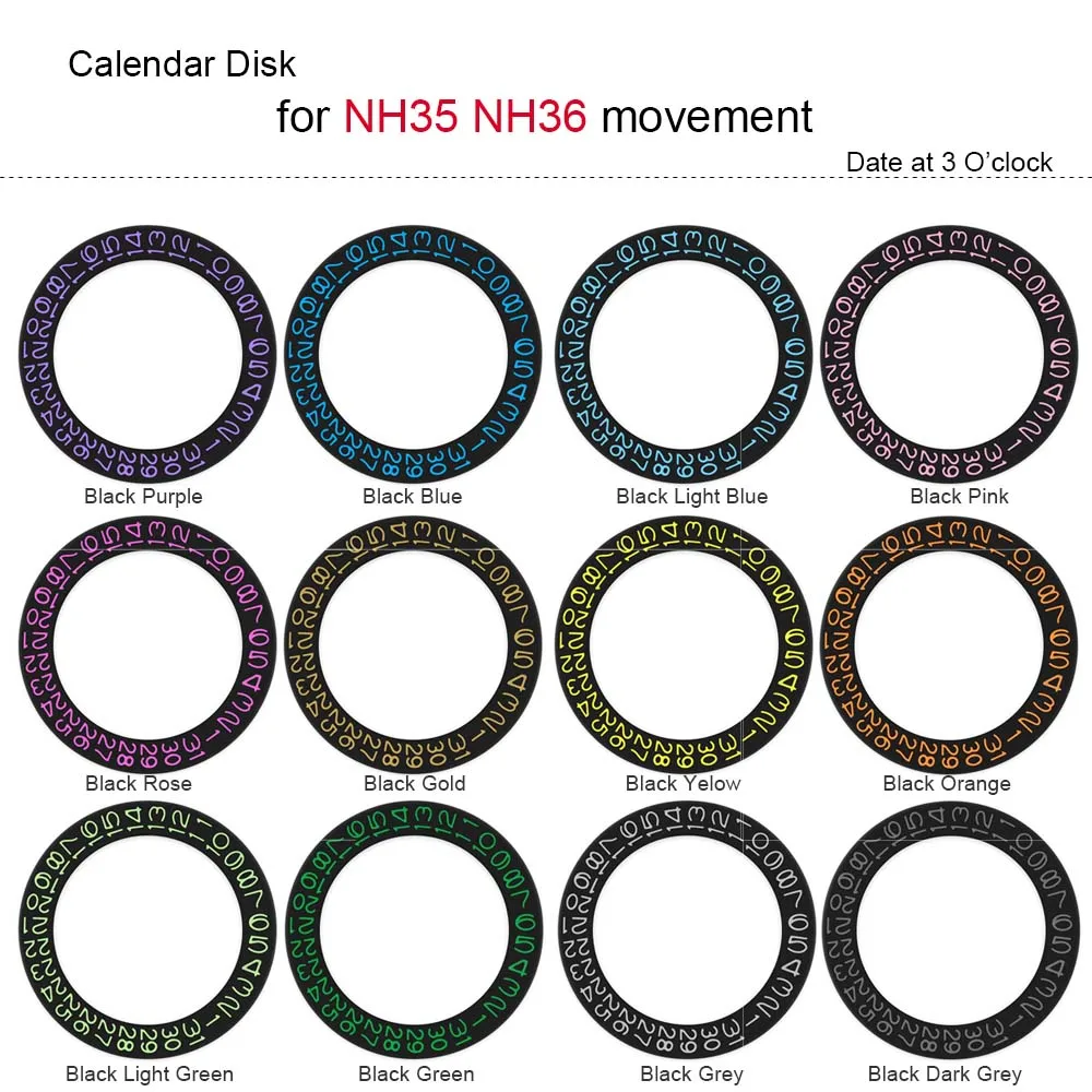 

Round Calendar Disk for NH35 NH36 Movement Date at 3 O’clock Day Wheel Calendars Plate Date Disc for Nh35 Nh36 Movements