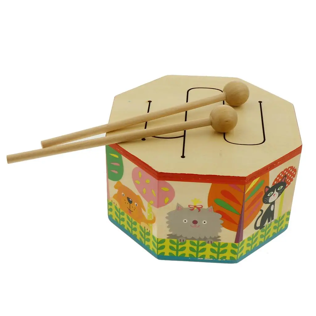 

Wooden 3 Tone Drum Drumsticks Hand Percussion Music Instrument Toy