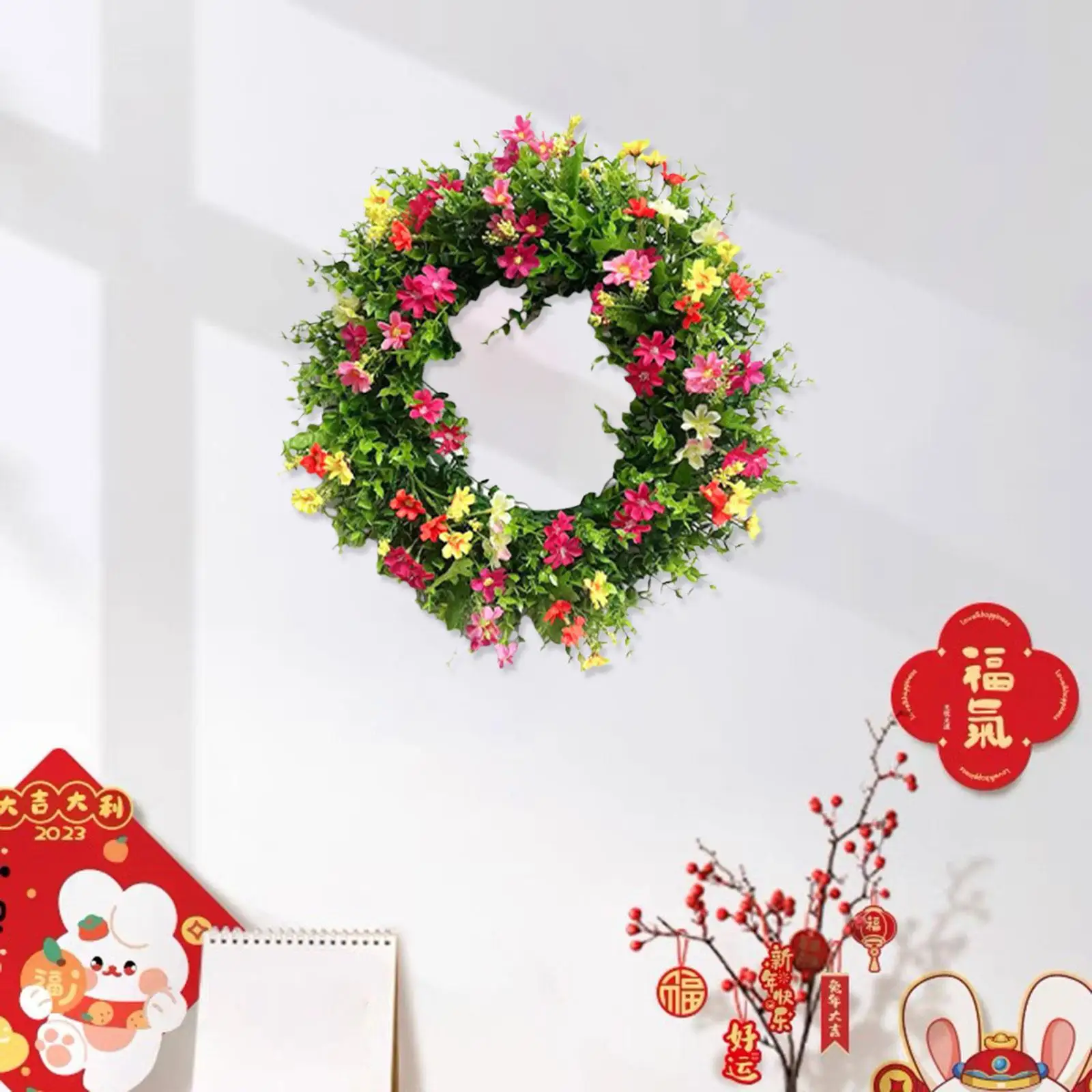 

Spring Wreath Artificial Wreath Fashion Wildflower Wreath Hanging Wreath for Front Door Celebration Holiday Party Festival