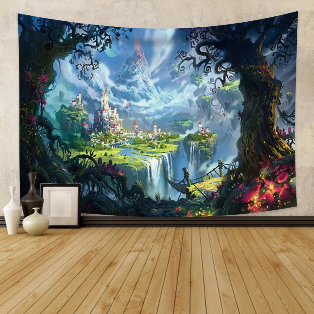 

Fantasy Forest Castle Wall Hanging Hippie Psychedelic Tapestry Decorative Art Bedroom Living Room Dormitory Home Decoration