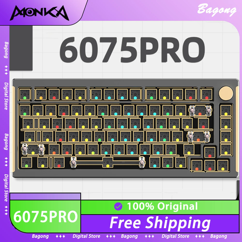 

MONKA 6075Pro Mechanical Keyboard Kit Aluminium Alloy With Knob Three Mode RGB Gaming Keyboard Hot Swap Gasket Pc Gamer Office